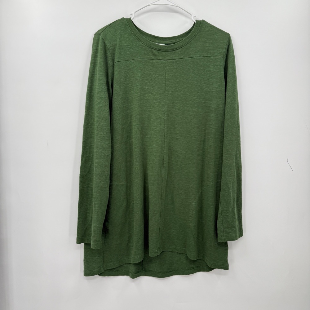 J.Jill Women's Tunic Top Green Long Sleeve Cotton Blend Pocket Casual